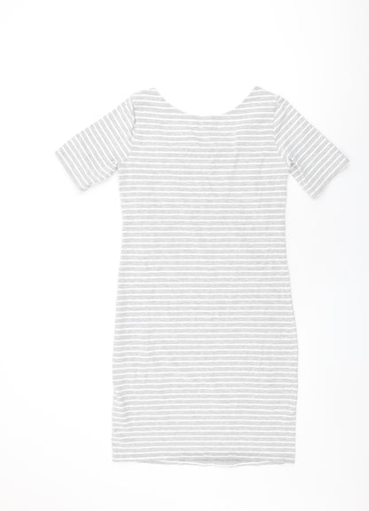 New Look Womens Grey Striped Cotton Bodycon Size 10 Round Neck Pullover