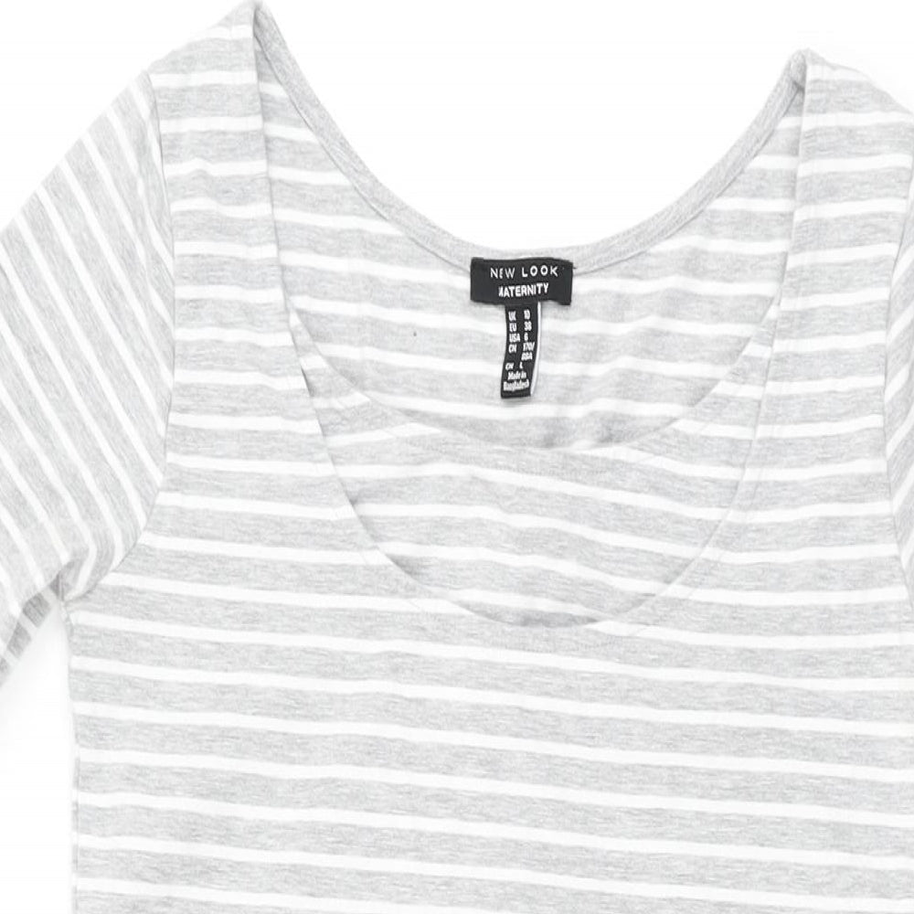 New Look Womens Grey Striped Cotton Bodycon Size 10 Round Neck Pullover