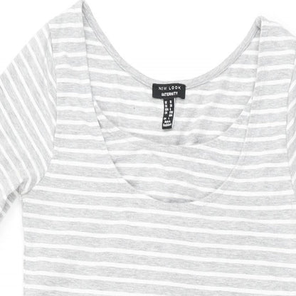 New Look Womens Grey Striped Cotton Bodycon Size 10 Round Neck Pullover