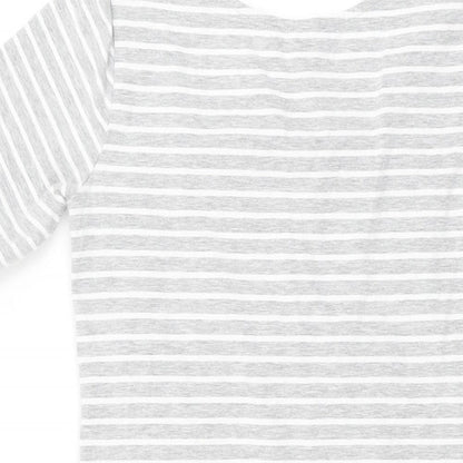New Look Womens Grey Striped Cotton Bodycon Size 10 Round Neck Pullover