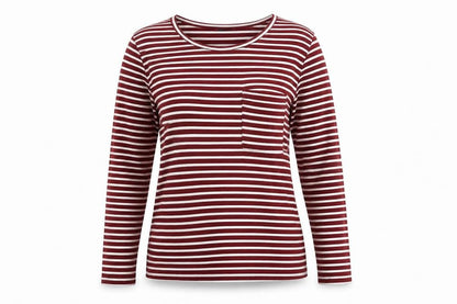 Marks & Spencer Womens Red Striped Viscose Basic T-Shirt Size 10 Round Neck