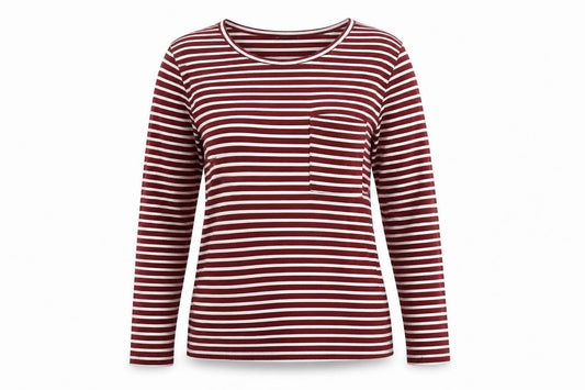 Marks & Spencer Womens Red Striped Viscose Basic T-Shirt Size 10 Round Neck