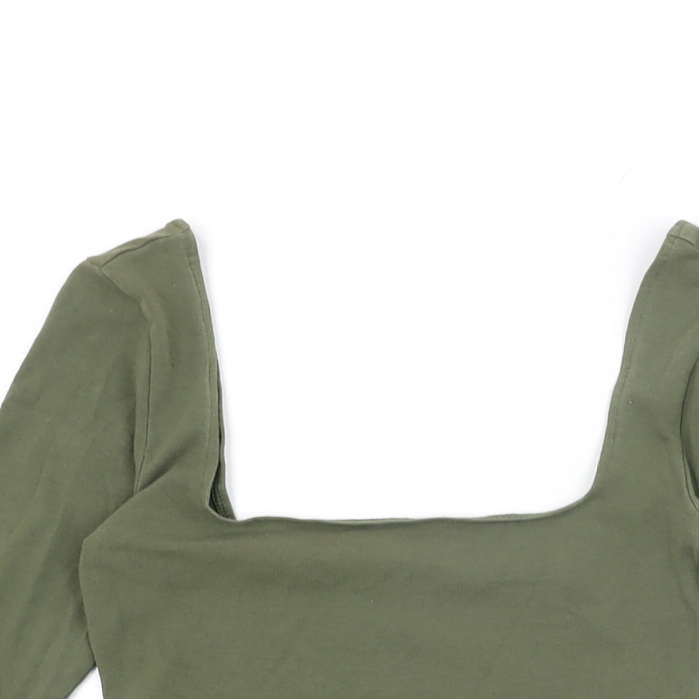 Miss Selfridge Womens Green Cotton Cropped T-Shirt Size 8 Square Neck