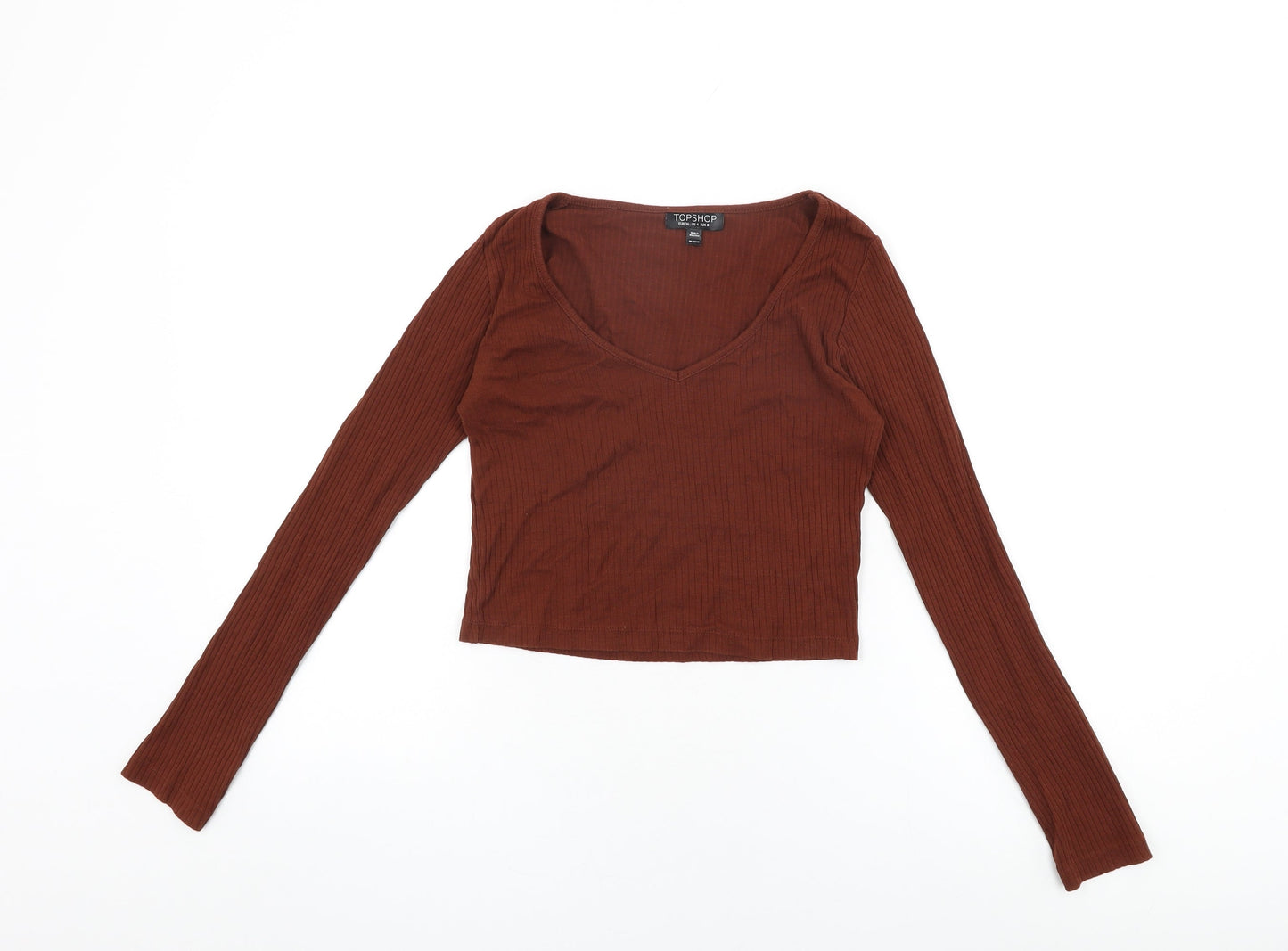 Womens UK Size 8 Topshop Brown Cropped T-Shirt