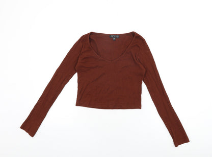 Womens UK Size 8 Topshop Brown Cropped T-Shirt