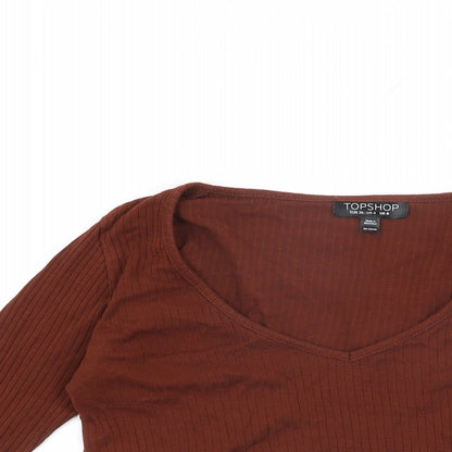 Womens UK Size 8 Topshop Brown Cropped T-Shirt