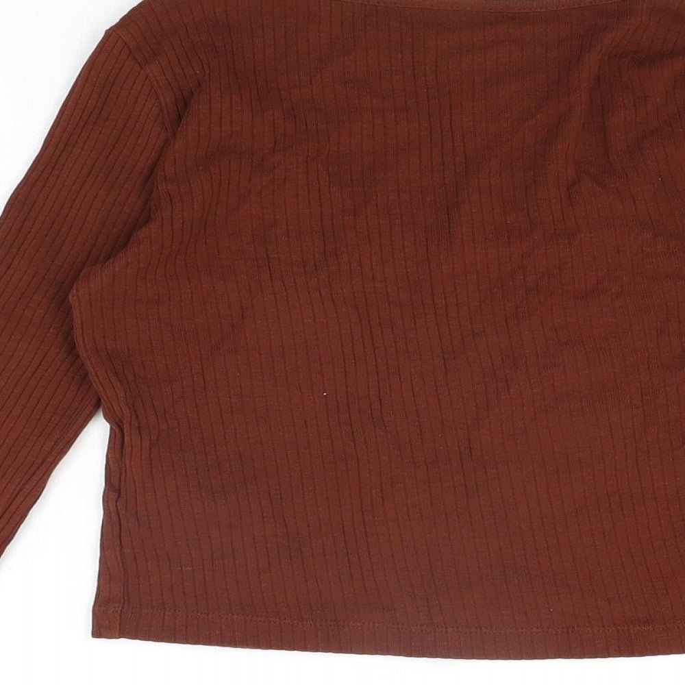 Womens UK Size 8 Topshop Brown Cropped T-Shirt