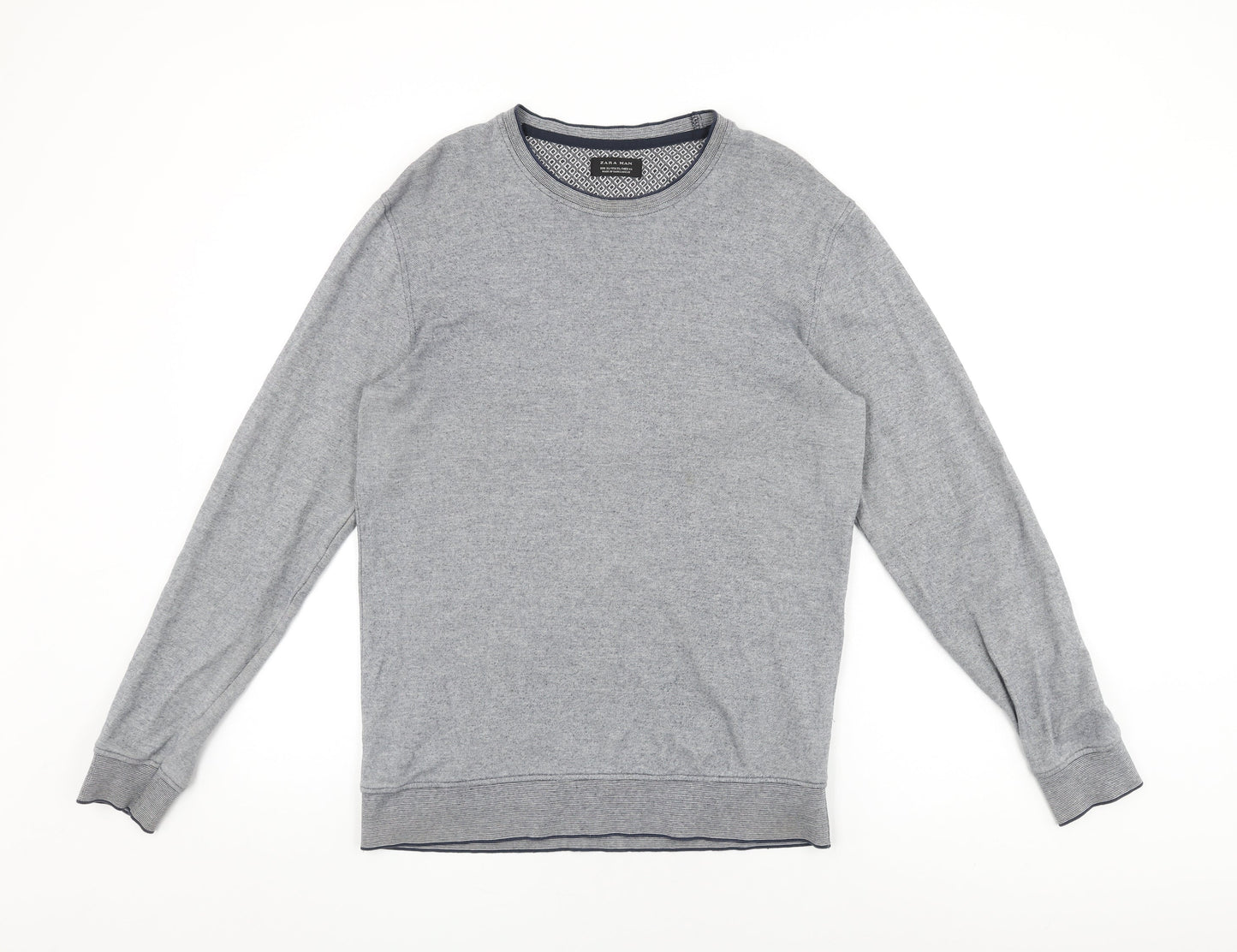 Zara Mens Blue Cotton T-Shirt Size XL Round Neck