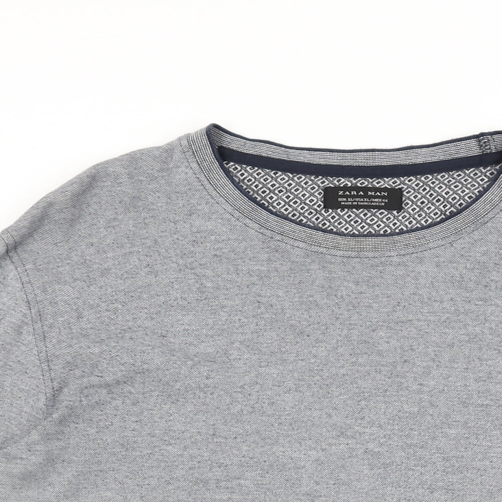 Zara Mens Blue Cotton T-Shirt Size XL Round Neck