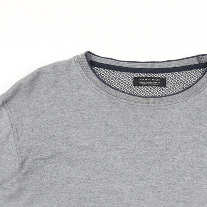 Zara Mens Blue Cotton T-Shirt Size XL Round Neck