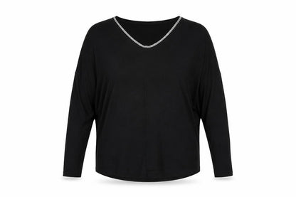 Next Womens Black Viscose Basic T-Shirt Size 6 V-Neck