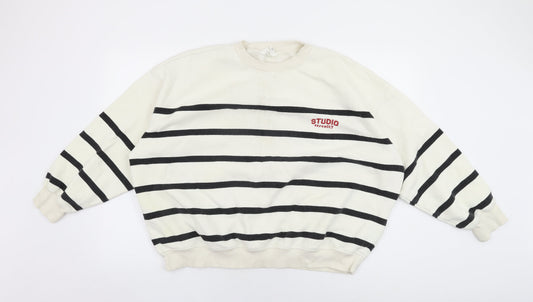 H&M Womens Ivory Striped Cotton Pullover Sweatshirt Size XL Pullover - Studio Serenity