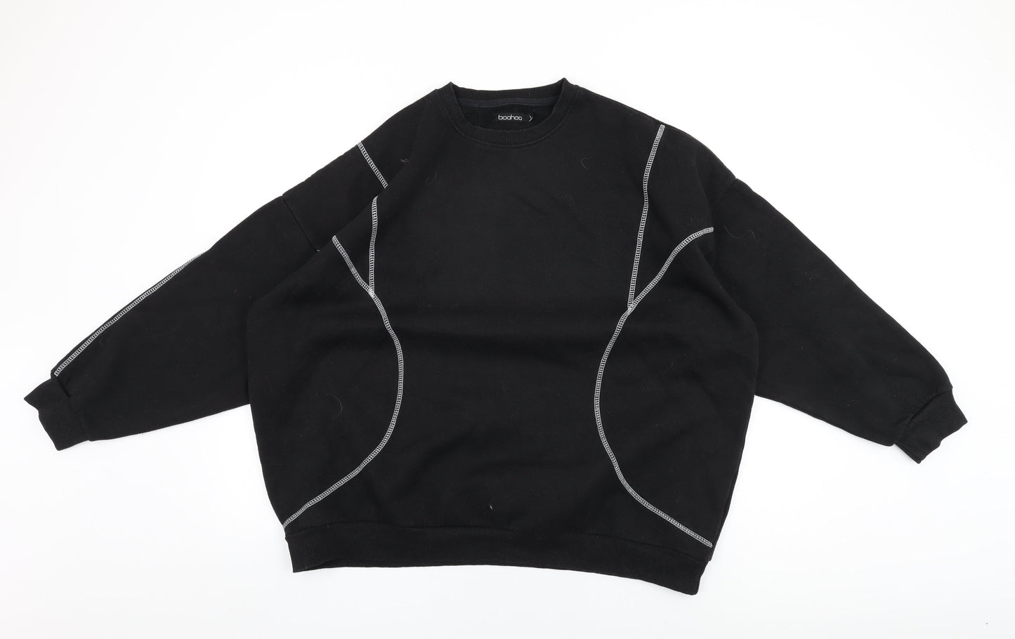 Boohoo Womens Black Cotton Pullover Sweatshirt Size L Pullover