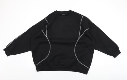 Boohoo Womens Black Cotton Pullover Sweatshirt Size L Pullover