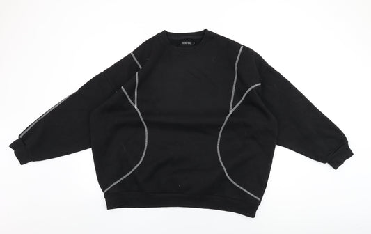 Boohoo Womens Black Cotton Pullover Sweatshirt Size L Pullover