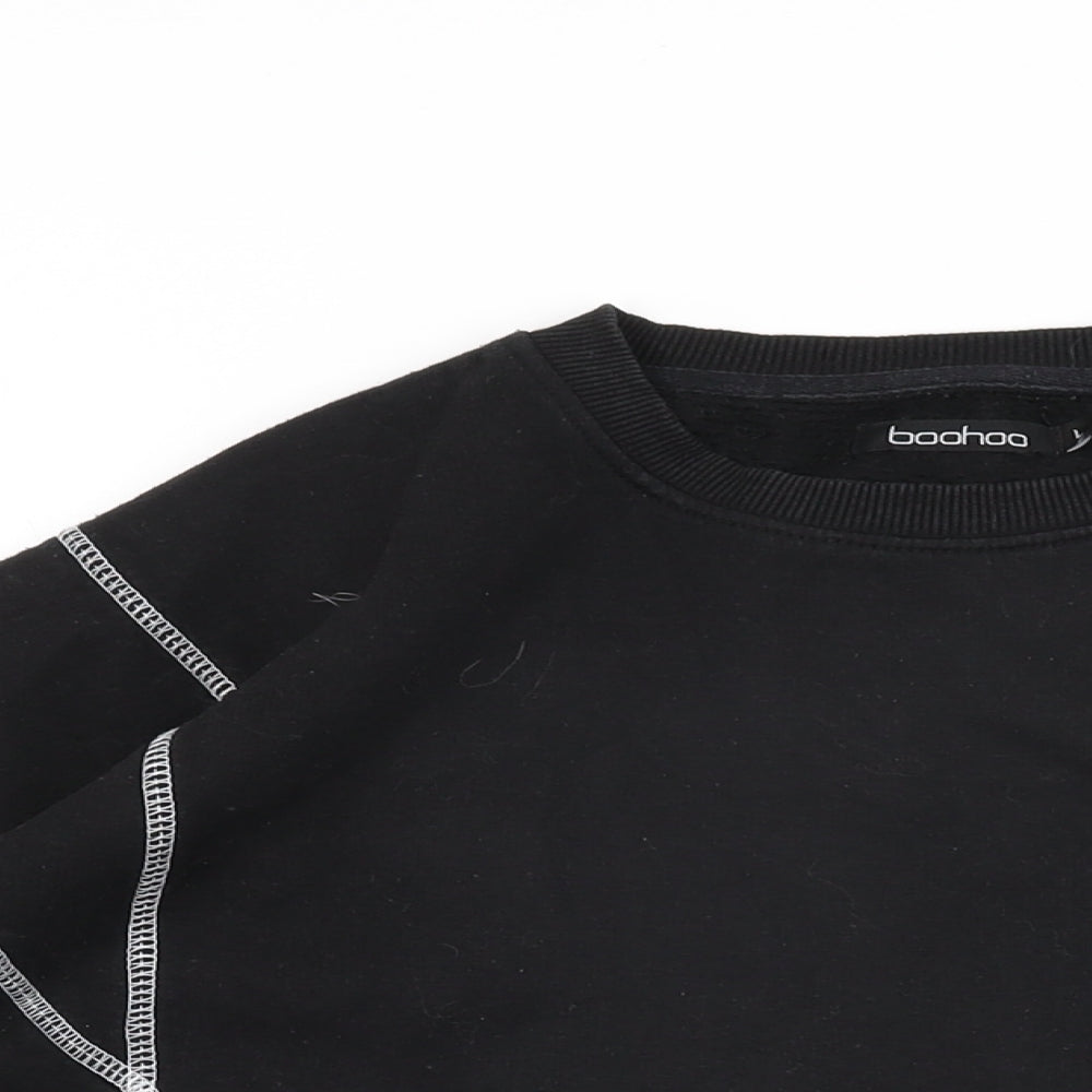 Boohoo Womens Black Cotton Pullover Sweatshirt Size L Pullover