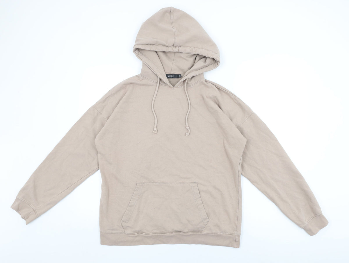 Additional front view of Missguided women’s beige cotton pullover hoodie, size M, pullover