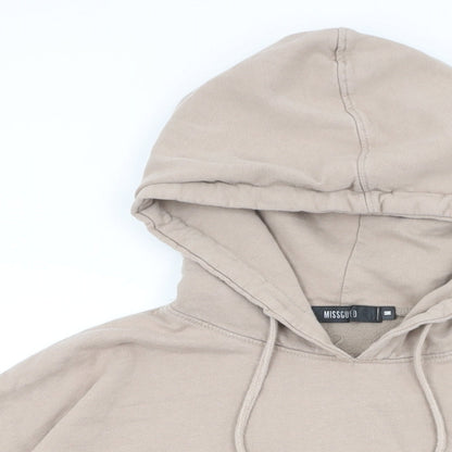 Close-up detail of Missguided women’s beige cotton pullover hoodie, size M, pullover