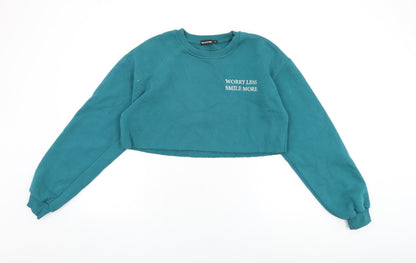 PRETTYLITTLETHING Womens Blue Cotton Pullover Sweatshirt Size S Pullover - Worry Less Smile More