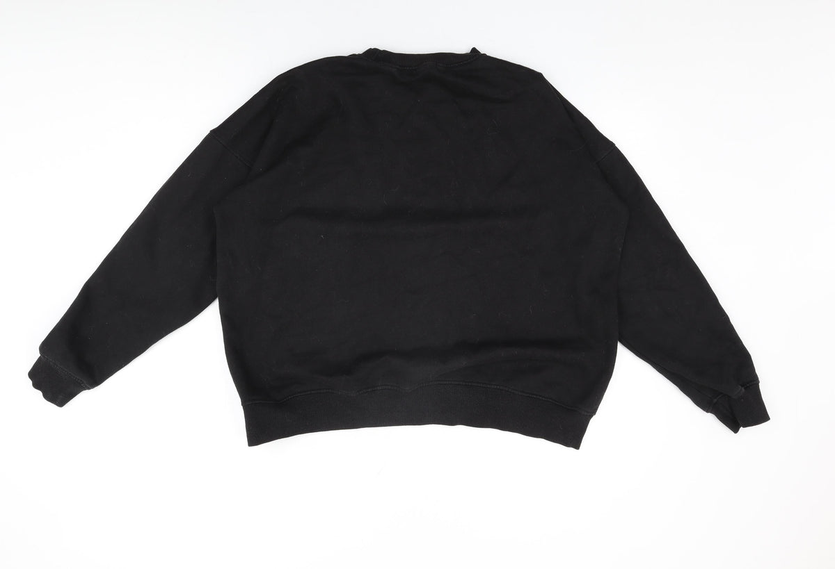 Back view of Missguided women’s black cotton pullover sweatshirt, size UK 12, pullover