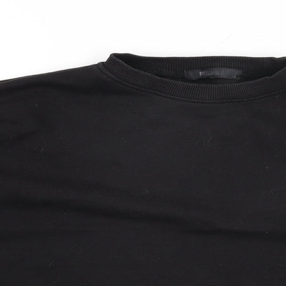 Close-up detail of Missguided women’s black cotton pullover sweatshirt, size UK 12, pullover