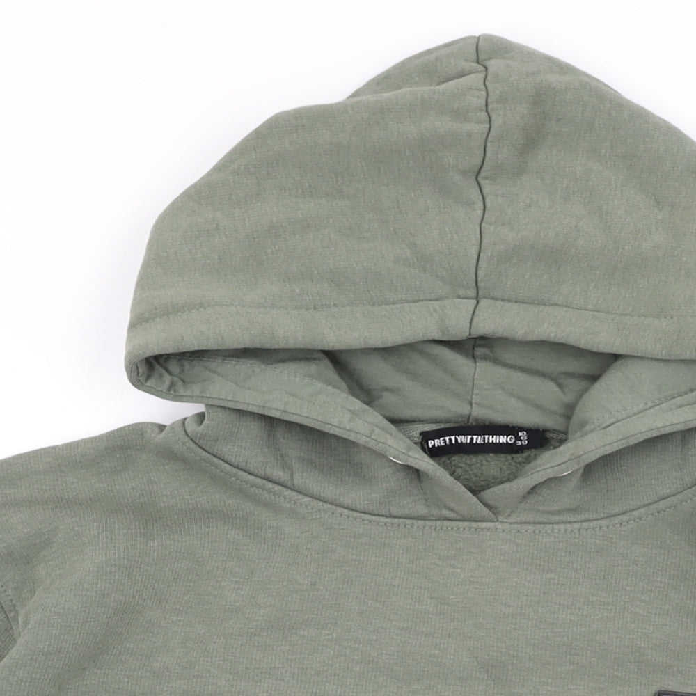 PRETTYLITTLETHING Womens Green Cotton Pullover Hoodie Size 10 Pullover