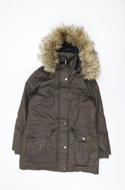 Harvey Jones Womens Brown Parka Coat Size 8 Zip - Faux Fur Hood