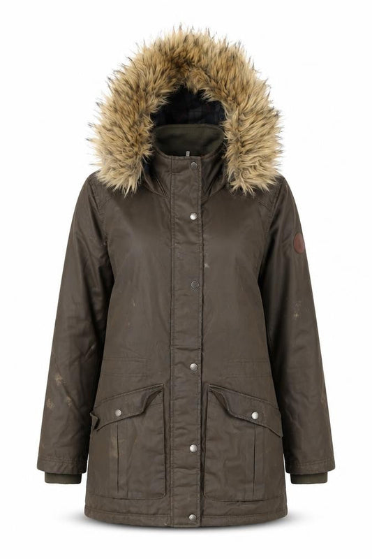 Harvey Jones Womens Brown Parka Coat Size 8 Zip - Faux Fur Hood