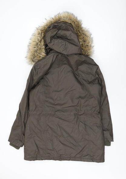 Harvey Jones Womens Brown Parka Coat Size 8 Zip - Faux Fur Hood