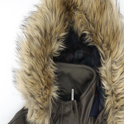 Harvey Jones Womens Brown Parka Coat Size 8 Zip - Faux Fur Hood
