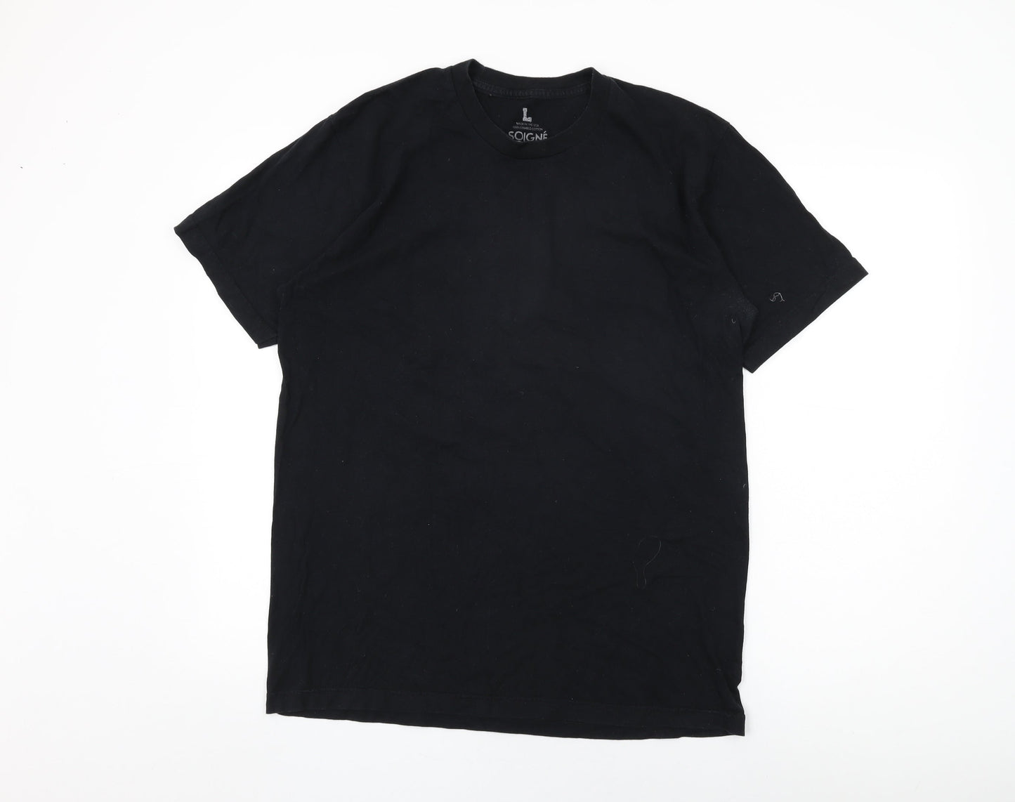 Soigne Mens Black Cotton T-Shirt Size L Round Neck - Spears 81