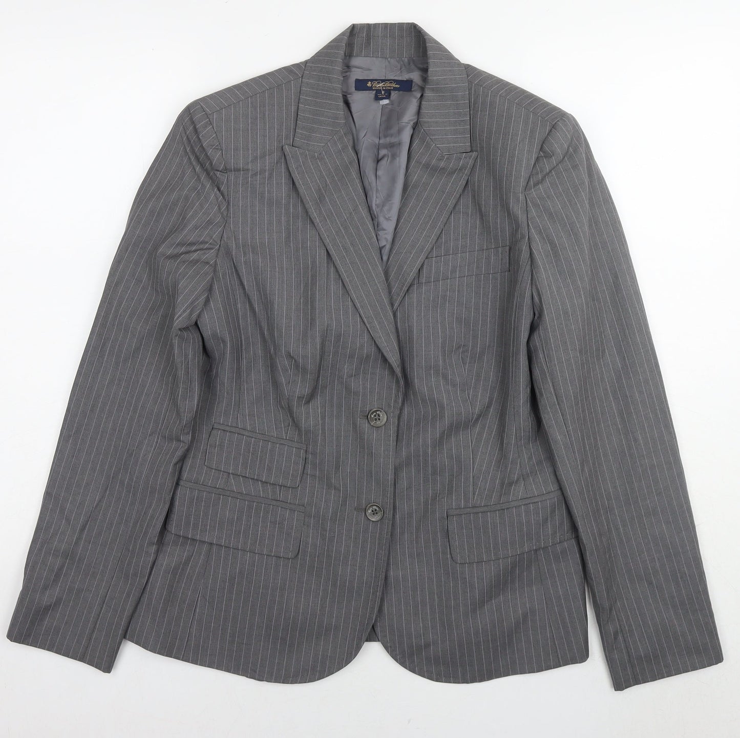 Brooks Brothers Womens Grey Striped Wool Jacket Suit Jacket Size 14