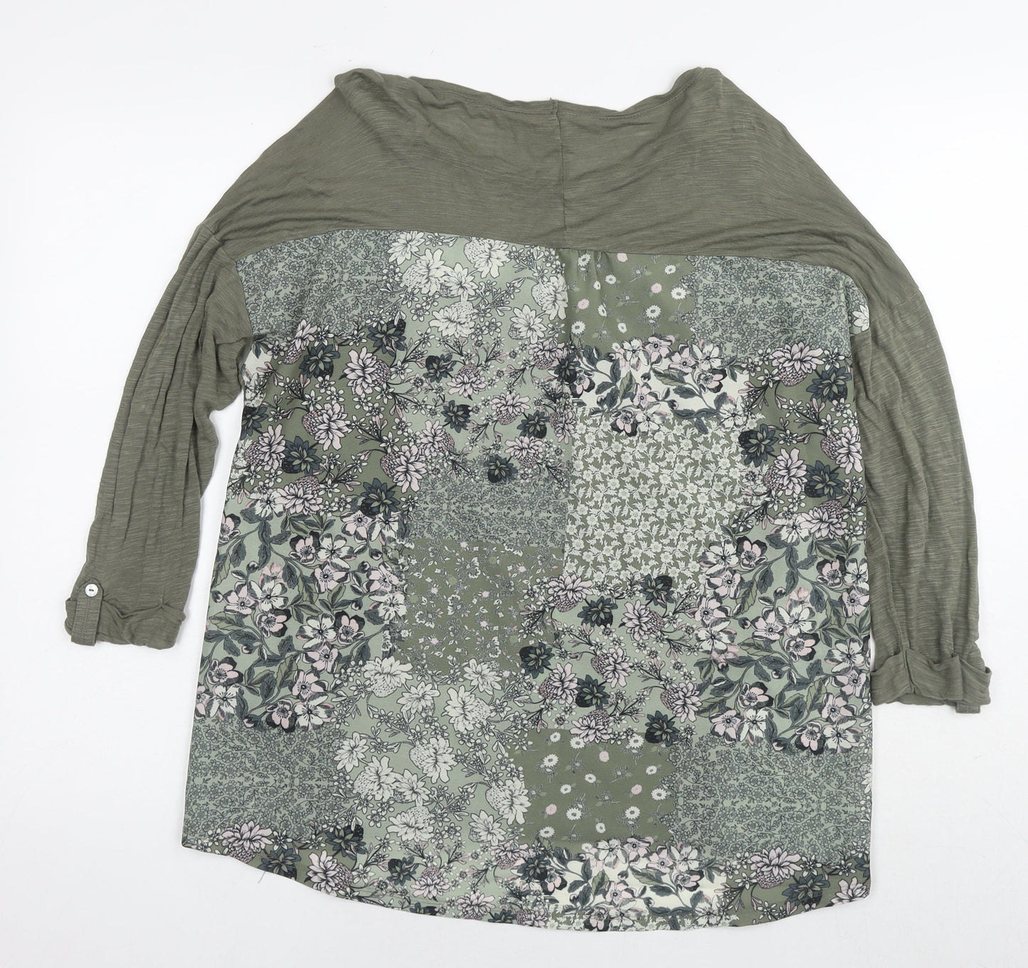 M&Co Womens Green Floral Viscose Basic Blouse Size 14 Round Neck