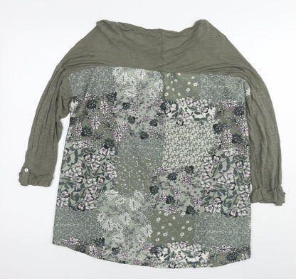 M&Co Womens Green Floral Viscose Basic Blouse Size 14 Round Neck