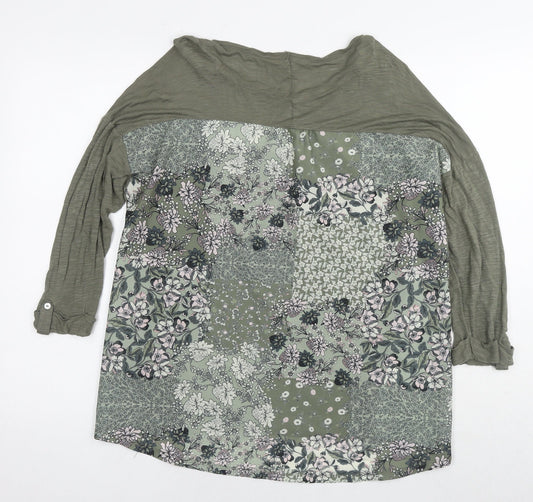 M&Co Womens Green Floral Viscose Basic Blouse Size 14 Round Neck