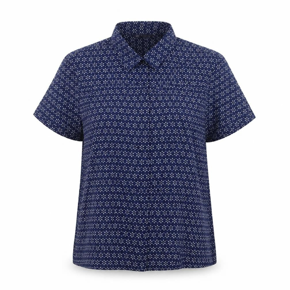 Marks & Spencer Womens Blue Floral Cotton Basic Button-Up Size 8 Collared