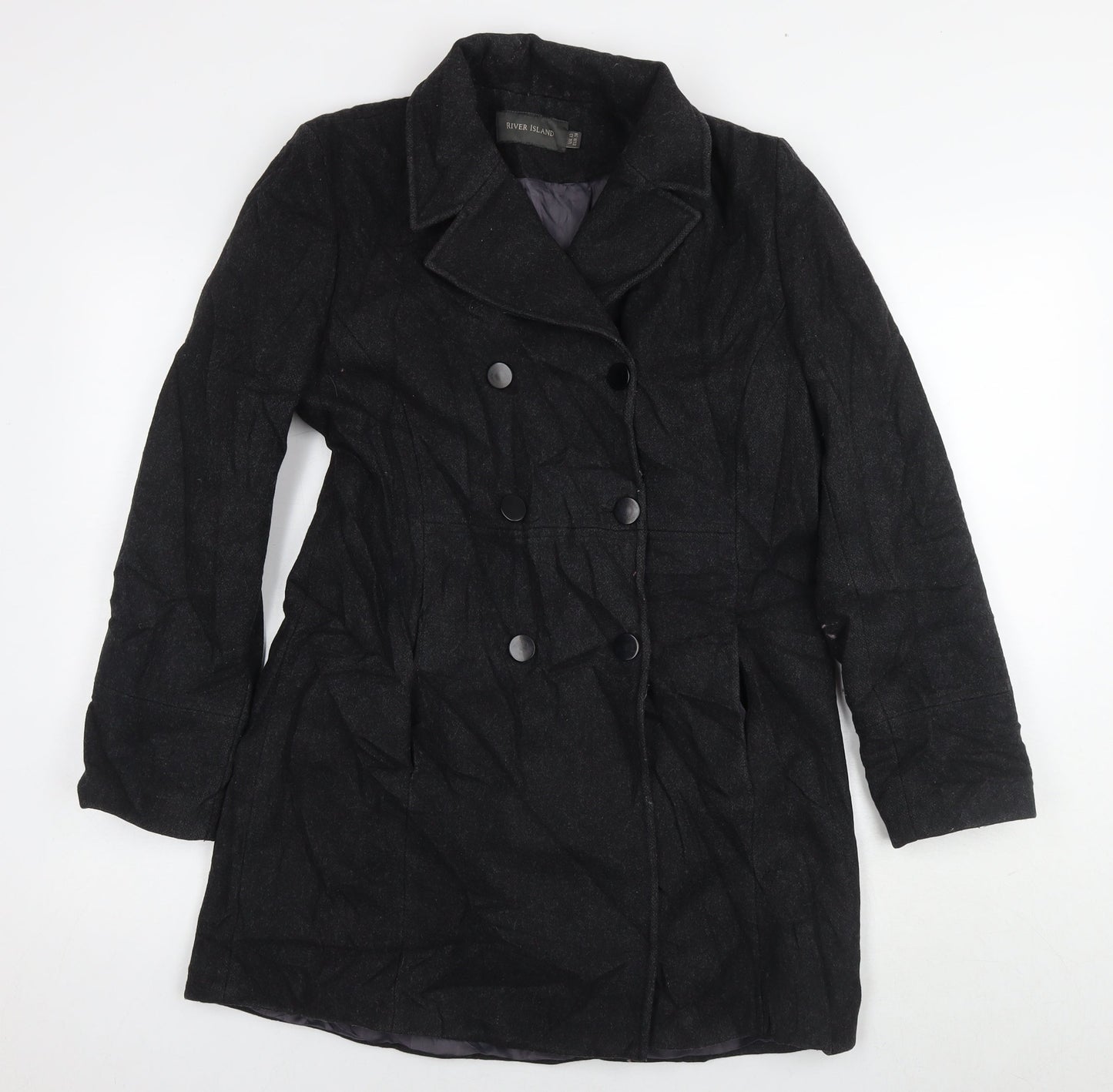 Womens UK Size 12 River Island Black Pea Coat