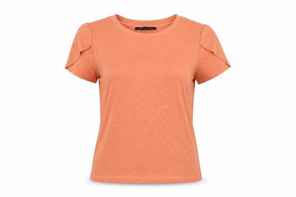 Marks & Spencer Womens Orange Polka Dot Viscose Basic T-Shirt Size 10 Round Neck