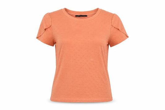 Marks & Spencer Womens Orange Polka Dot Viscose Basic T-Shirt Size 10 Round Neck