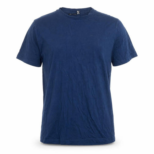Front view of ASOS men’s blue cotton t-shirt, size S, round neck