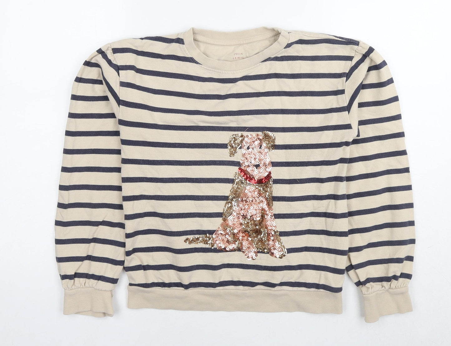 John Lewis Girls Beige Striped Cotton Pullover Sweatshirt Size 11 Years Pullover - Sequin Detail Dog