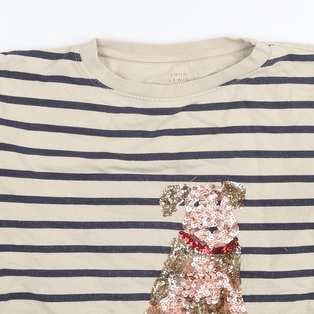 John Lewis Girls Beige Striped Cotton Pullover Sweatshirt Size 11 Years Pullover - Sequin Detail Dog