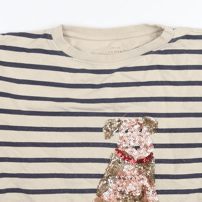 John Lewis Girls Beige Striped Cotton Pullover Sweatshirt Size 11 Years Pullover - Sequin Detail Dog