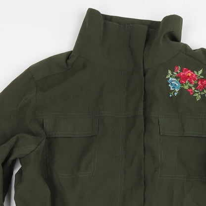 Avon Womens Green Parka Coat Size 10 Zip - Flowers