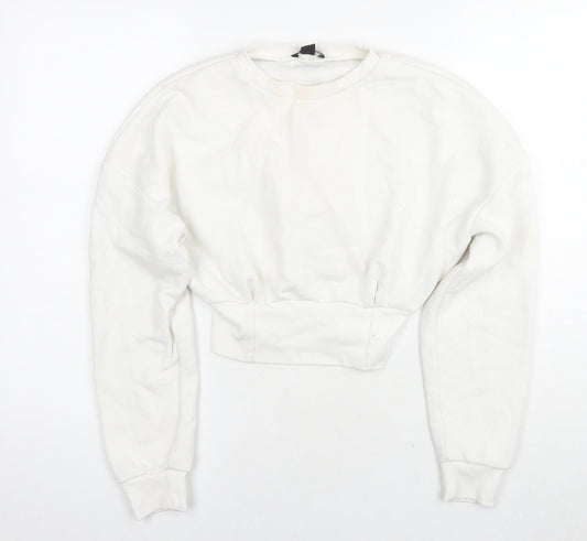 Boohoo Womens White Cotton Pullover Hoodie Size 10 Pullover