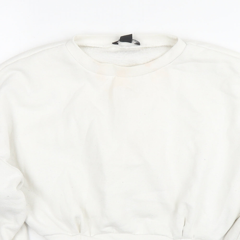 Boohoo Womens White Cotton Pullover Hoodie Size 10 Pullover