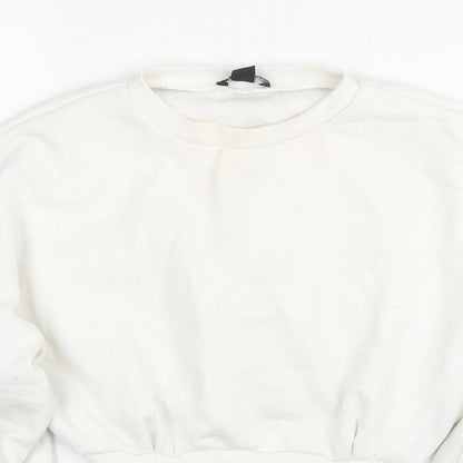 Boohoo Womens White Cotton Pullover Hoodie Size 10 Pullover