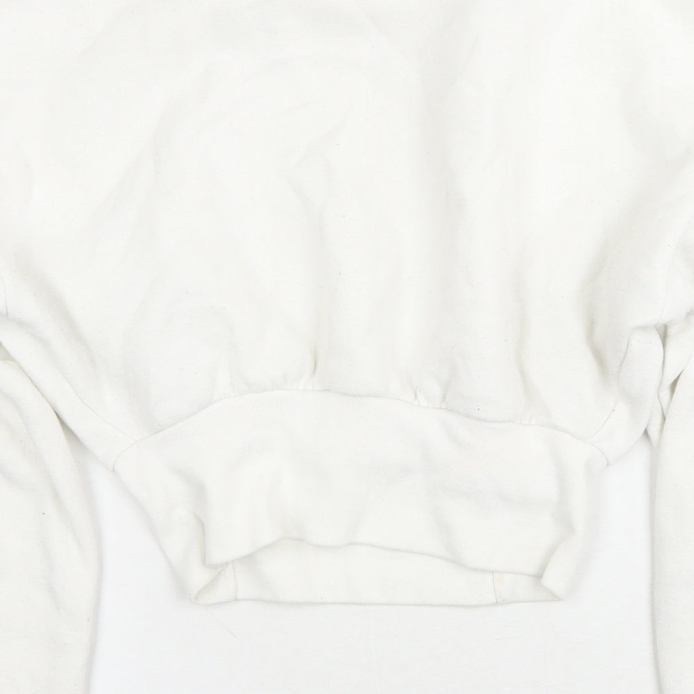 Boohoo Womens White Cotton Pullover Hoodie Size 10 Pullover