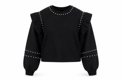 Zara Womens Black Cotton Pullover Sweatshirt Size M Pullover - Pearl Detail