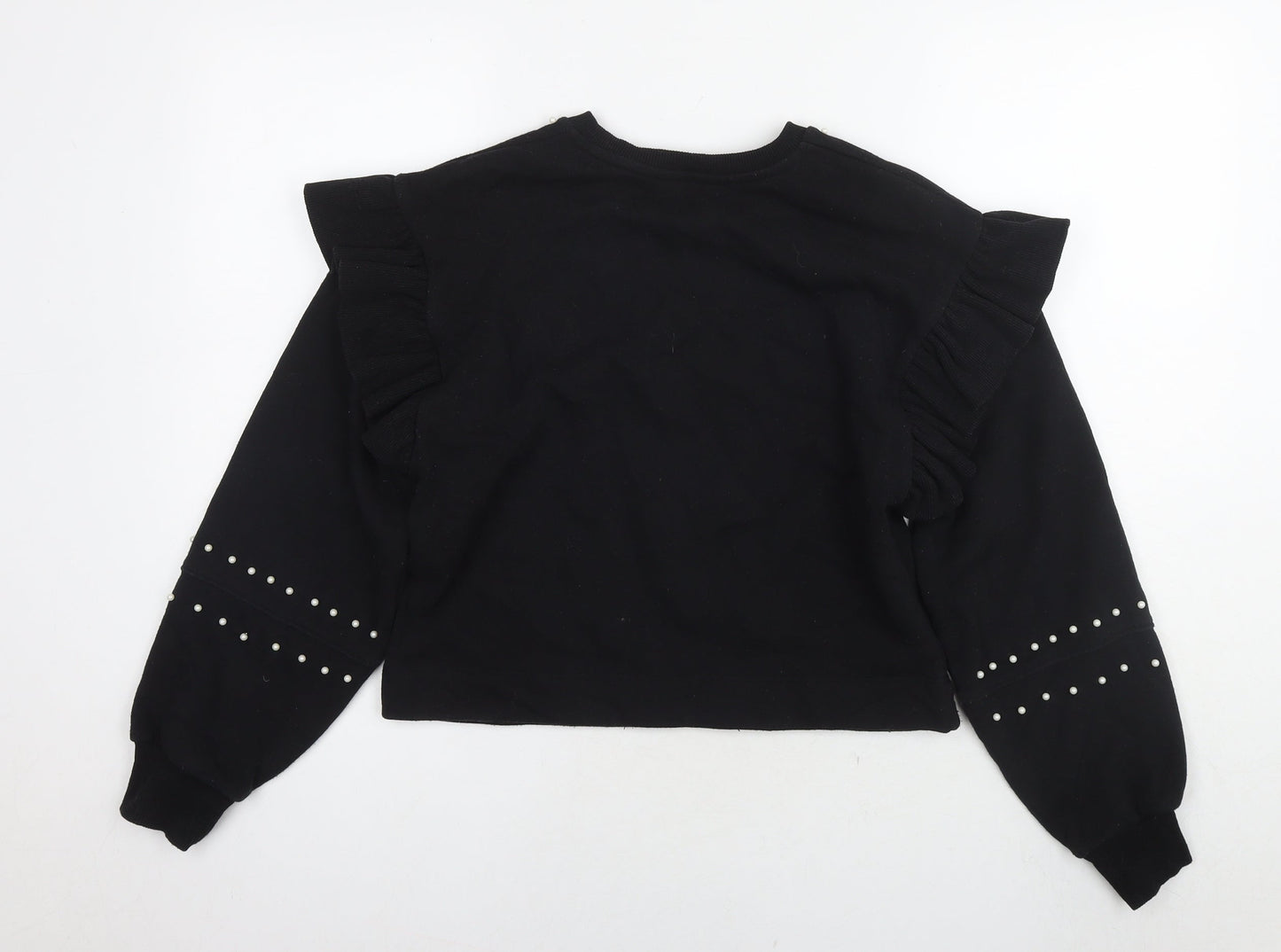 Zara Womens Black Cotton Pullover Sweatshirt Size M Pullover - Pearl Detail